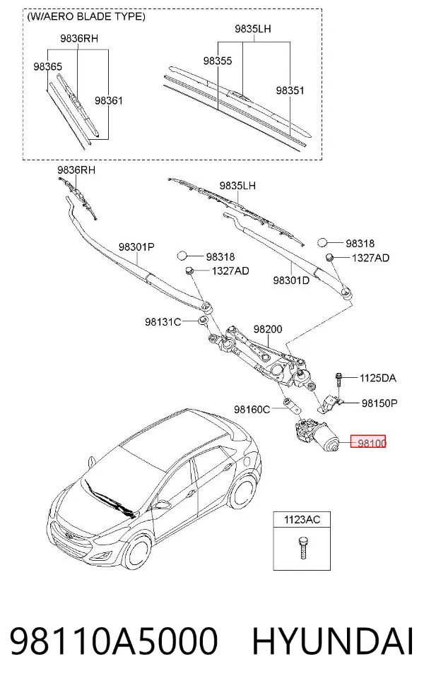Двигун склоочисника лобового скла (трапеції) 98110A5000 Hyundai/Kia