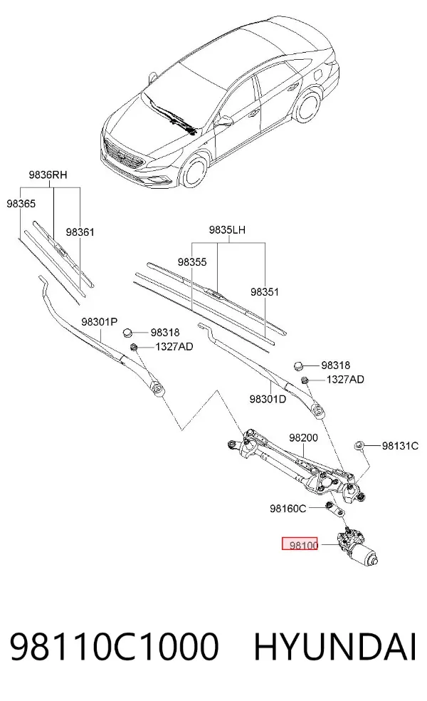 Двигун склоочисника лобового скла (трапеції) 98110C1000 Hyundai/Kia