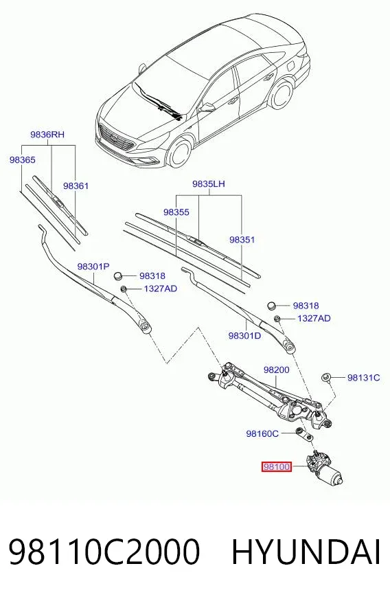 Двигун склоочисника лобового скла (трапеції) 98110C2000 Hyundai/Kia