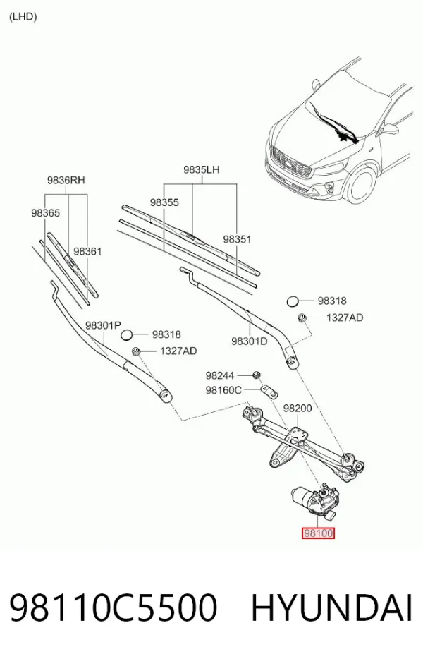 Двигун склоочисника лобового скла (трапеції) 98110C5500 Hyundai/Kia