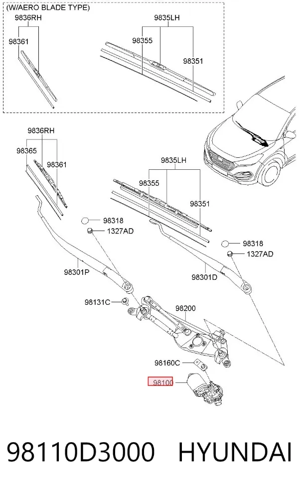 Двигун склоочисника лобового скла (трапеції) 98110D3000 Hyundai/Kia