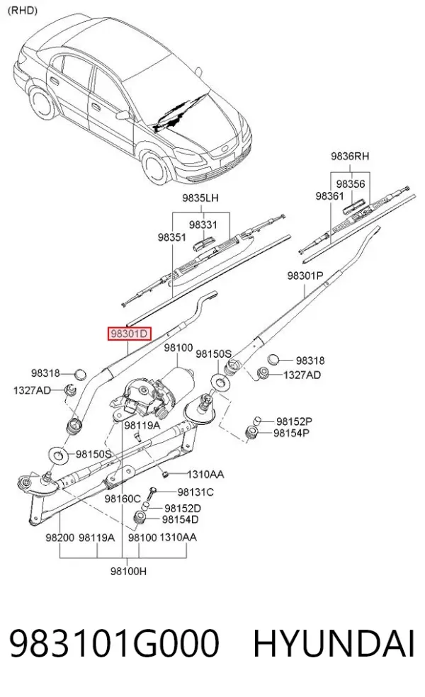 Важіль склоочисника 983101G000 Hyundai/Kia