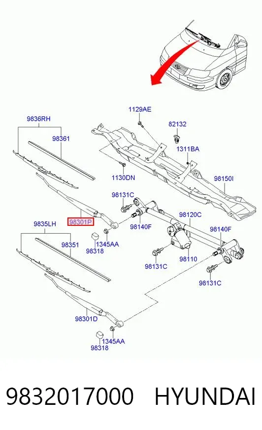 Важіль склоочисника 9832017000 Hyundai/Kia