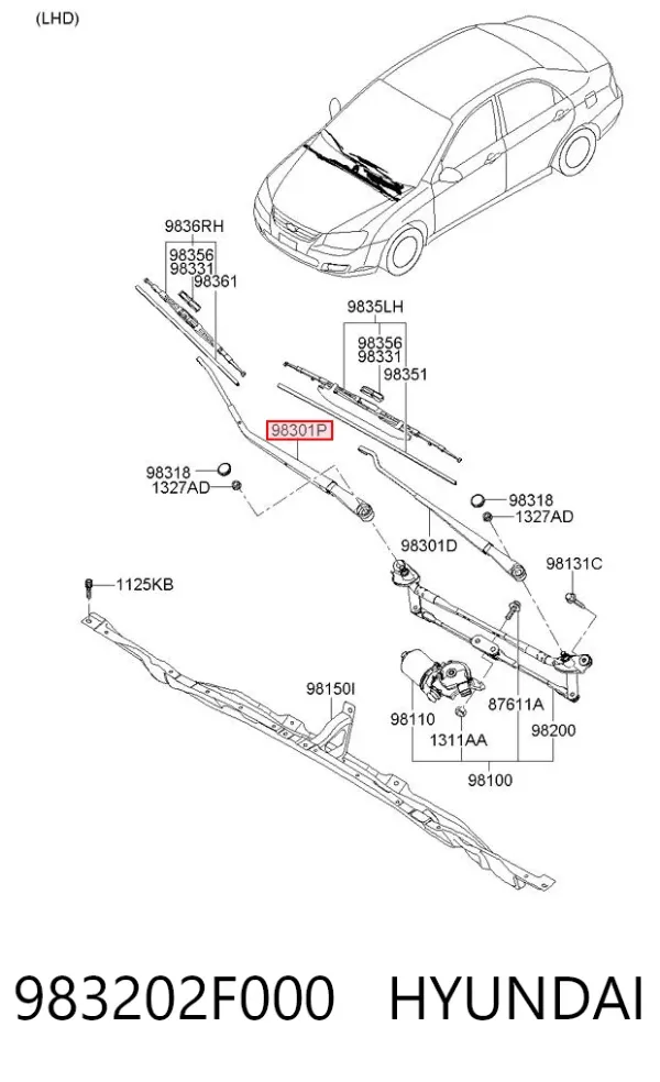 Важіль склоочисника 983202F000 Hyundai/Kia
