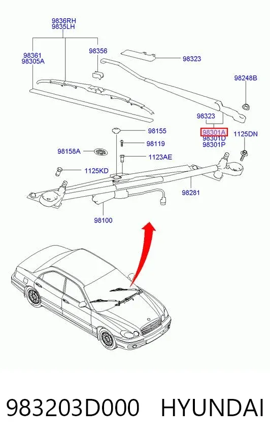 Важіль склоочисника 983203D000 Hyundai/Kia