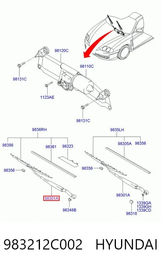 Важіль склоочисника 983212C002 Hyundai/Kia