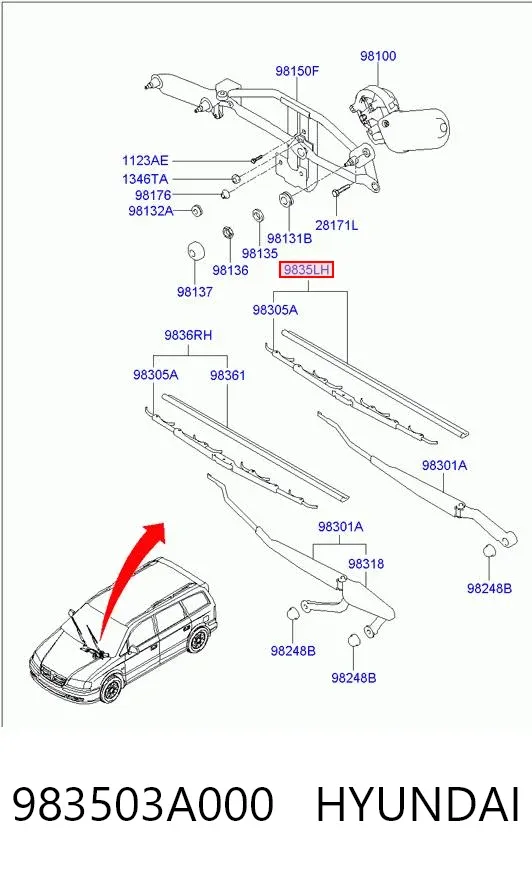 Щітка-двірник лобового скла, водійська 983503A000 Hyundai/Kia