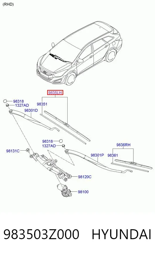 Щітка-двірник лобового скла, водійська 983503Z000 Hyundai/Kia