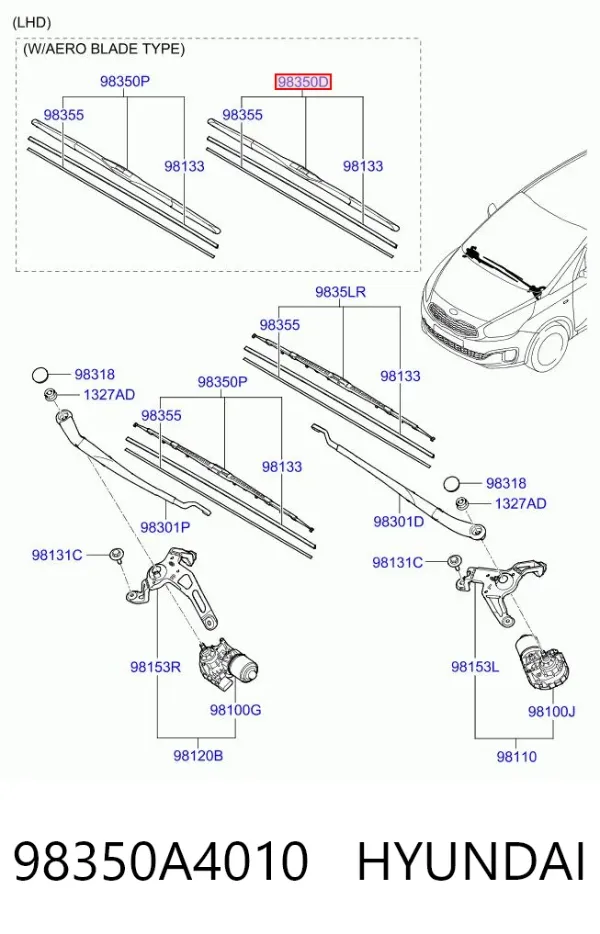 Щітка-двірник лобового скла, водійська 98350A4010 Hyundai/Kia