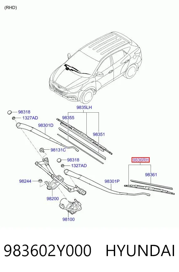 Щітка-двірник лобового скла, пасажирська 983602Y000 Hyundai/Kia