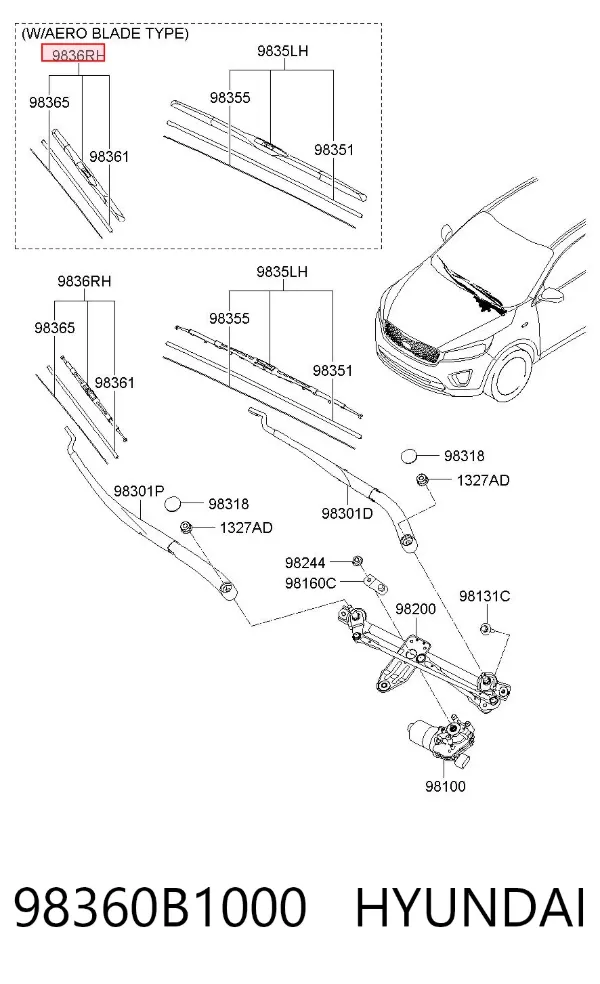 Щітка-двірник лобового скла, пасажирська 98360B1000 Hyundai/Kia