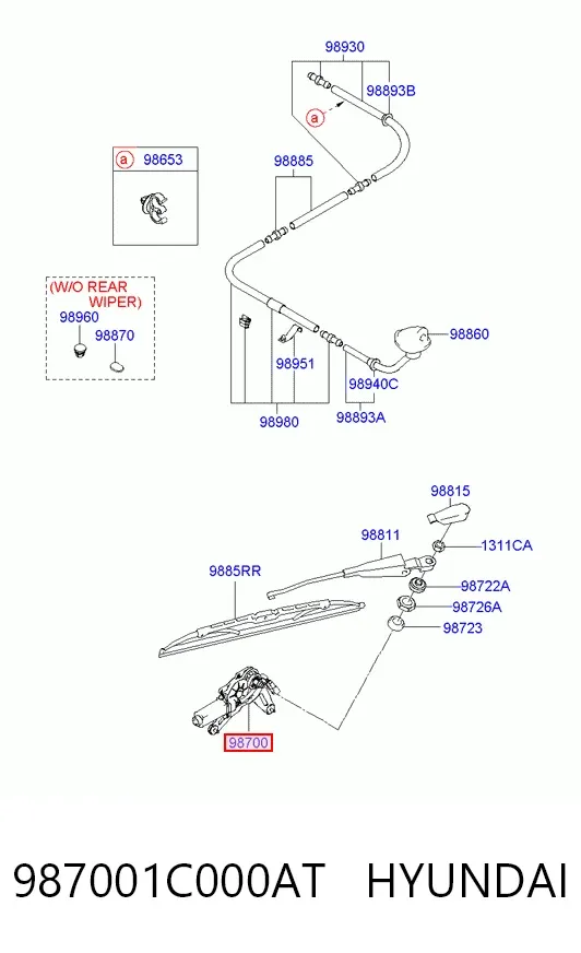 Моторчик заднього склоочисника 987001C000AT Hyundai/Kia