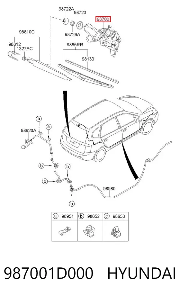 Моторчик заднього склоочисника 987001D000 Hyundai/Kia