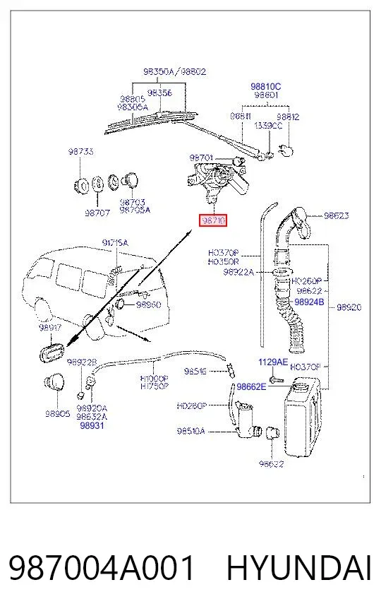 Моторчик заднього склоочисника 987004A001 Hyundai/Kia