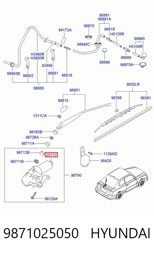 Двигун склоочисника лобового скла (трапеції) 9871025050 Hyundai/Kia