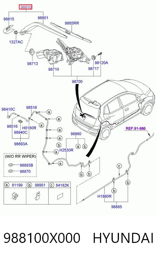 Важіль-поводок склоочисника заднього скла 988100X000 Hyundai/Kia