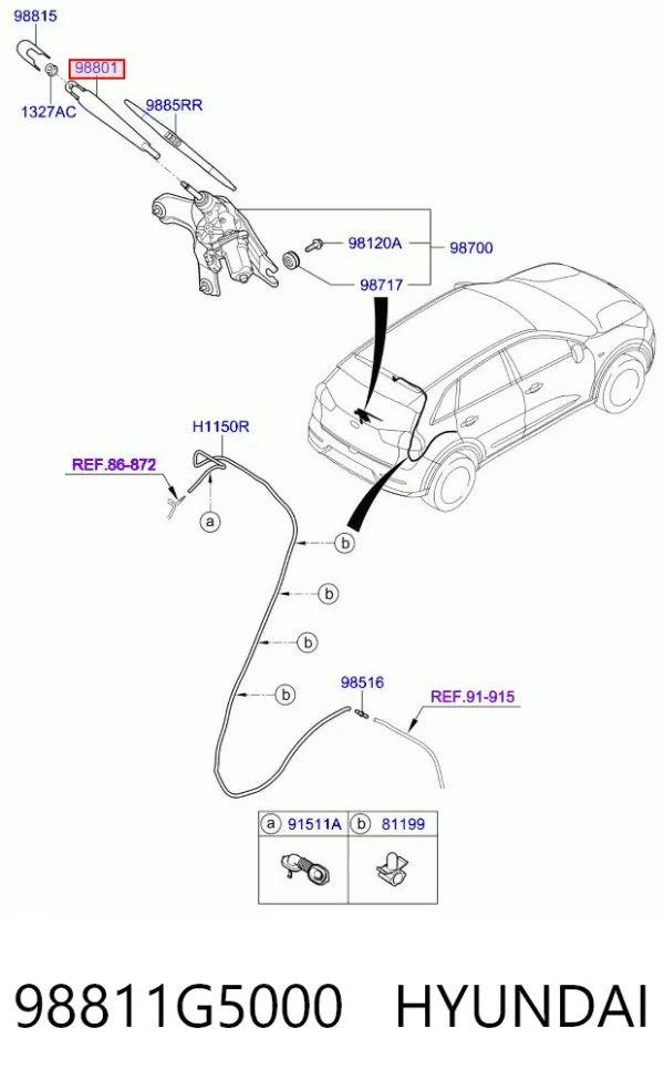 Важіль-поводок склоочисника заднього скла 98811G5000 Hyundai/Kia