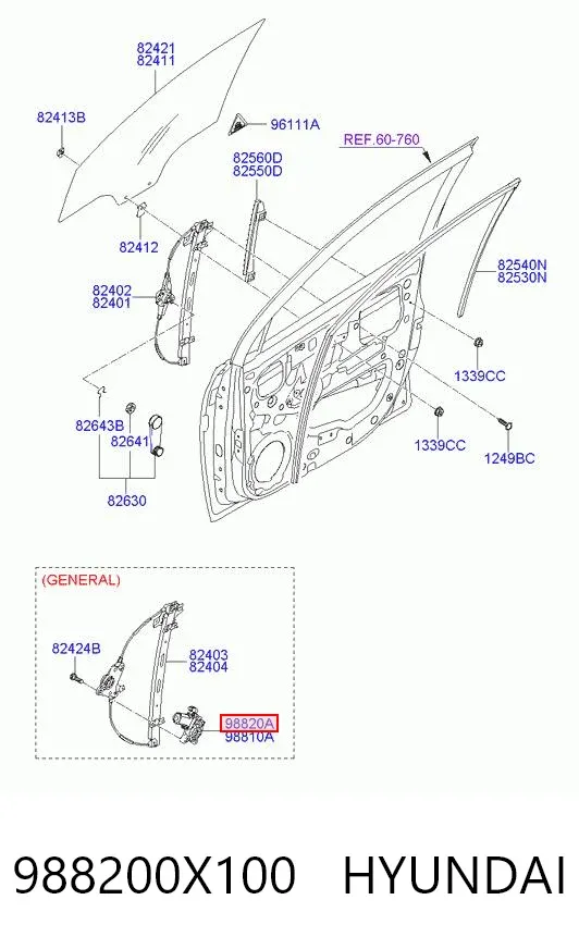 Двигун склопідіймача двері передньої, правої 988200X100 Hyundai/Kia