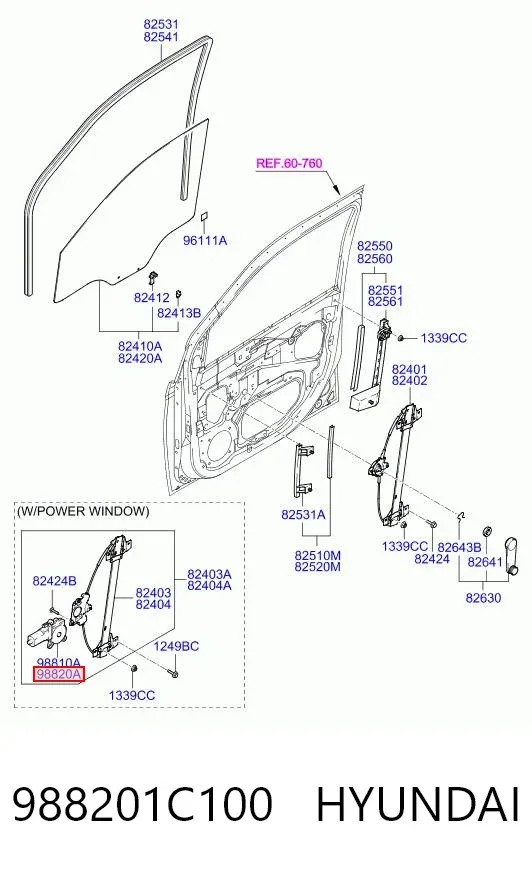 Двигун склопідіймача двері передньої, правої 988201C100 Hyundai/Kia