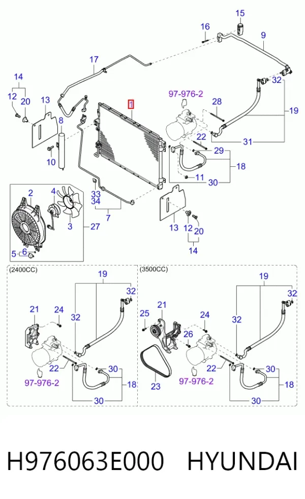Радіатор кондиціонера H976063E000 Hyundai/Kia