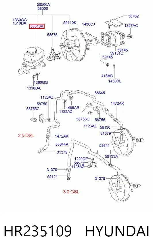 Головний гальмівний циліндр HR235109 Hyundai/Kia