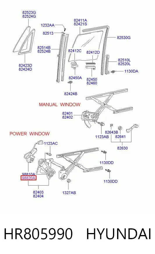 Двигун склопідіймача двері передньої, правої HR805990 Hyundai/Kia