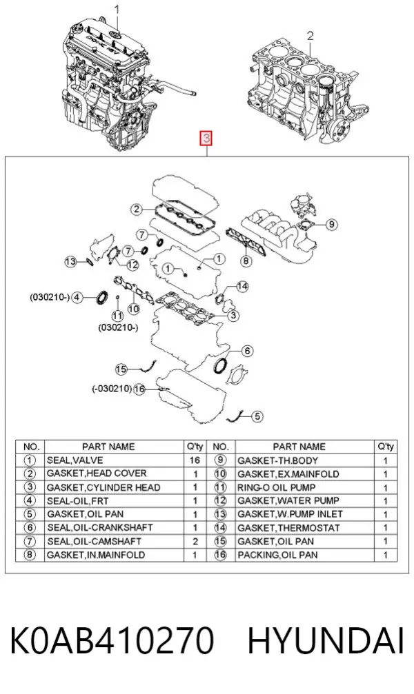 Комплект прокладок K0AB410270 Hyundai/Kia