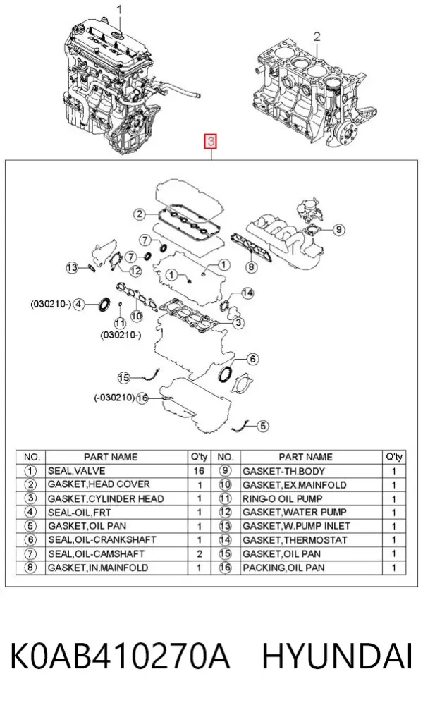 Комплект прокладок K0AB410270A Hyundai/Kia
