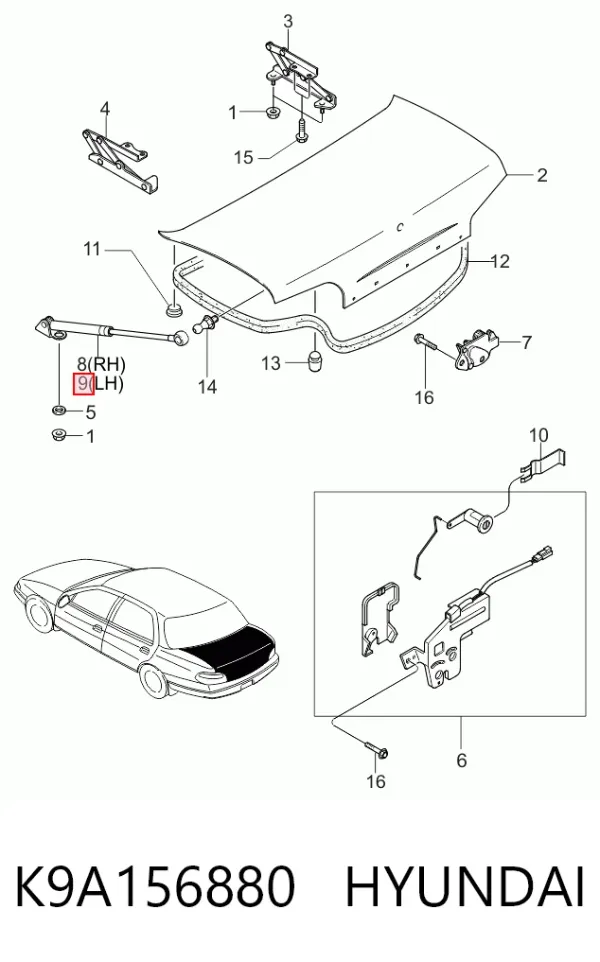 Амортизатор багажника K9A156880 Hyundai/Kia