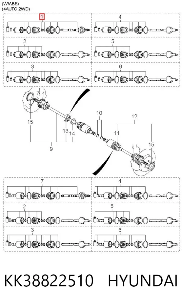 ШРКШ зовнішній передній, правий KK38822510 Hyundai/Kia