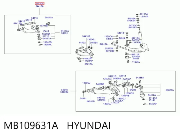 Важіль передньої підвіски верхній, правий MB109631A Hyundai/Kia