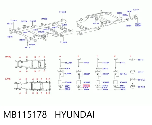Подушка рами (кріплення кузова) MB115178 Hyundai/Kia