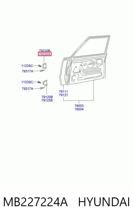 Петля передніх дверей, правої MB227224A Hyundai/Kia