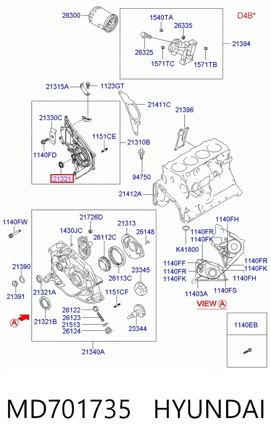 Сальник проміжного (балансирувального) валу двигуна MD701735 Hyundai/Kia