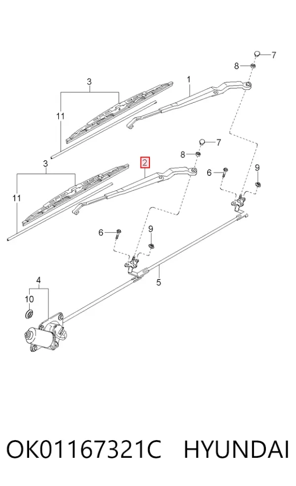 Важіль склоочисника OK01167321C Hyundai/Kia