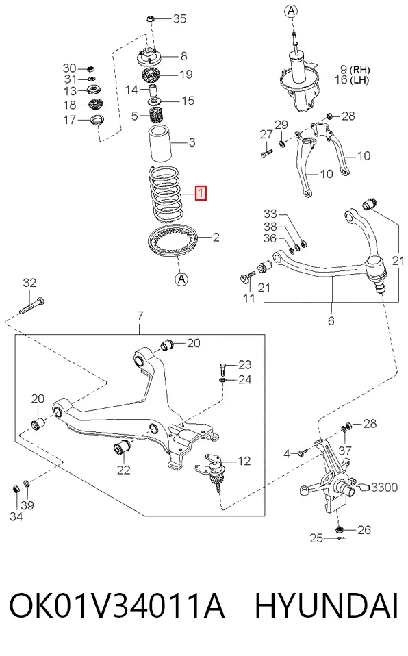Пружина передня OK01V34011A Hyundai/Kia
