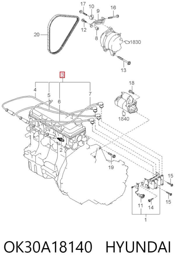 Високовольтні дроти OK30A18140 Hyundai/Kia