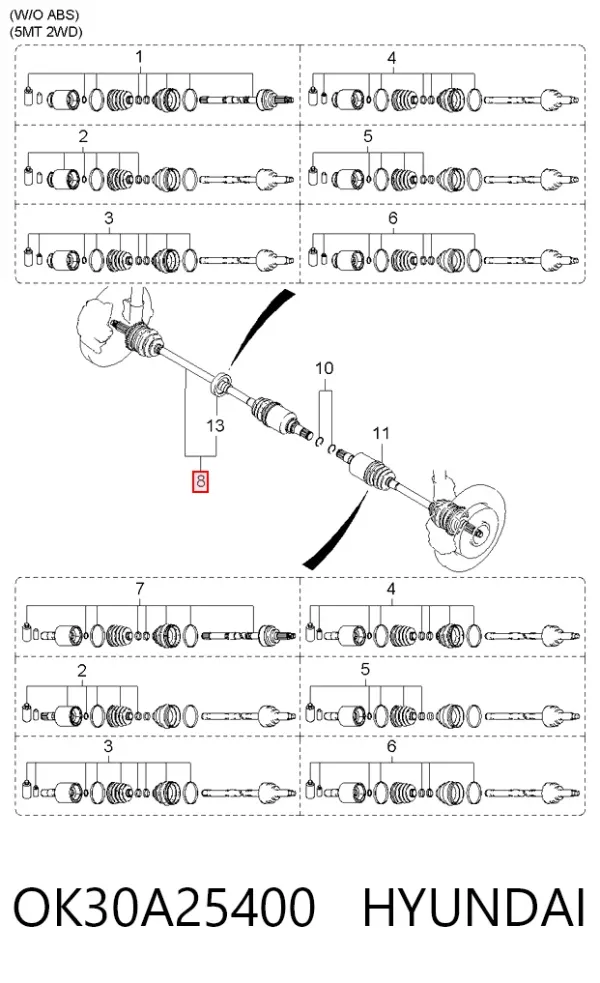 Піввісь права OK30A25400 Hyundai/Kia