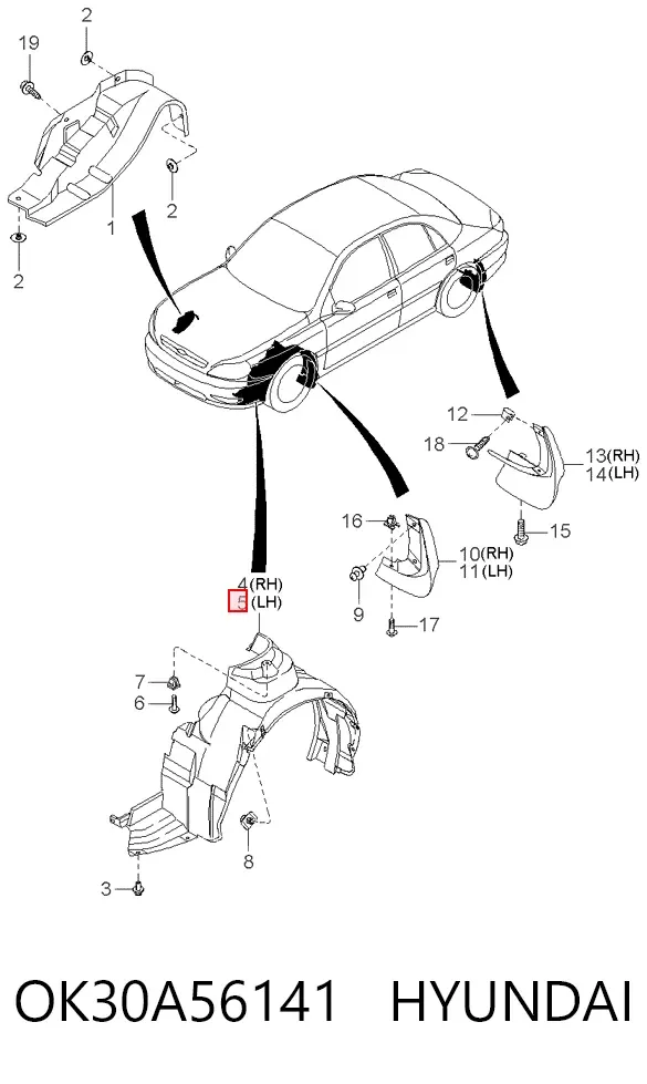 Підкрилок передній лівий OK30A56141 Hyundai/Kia