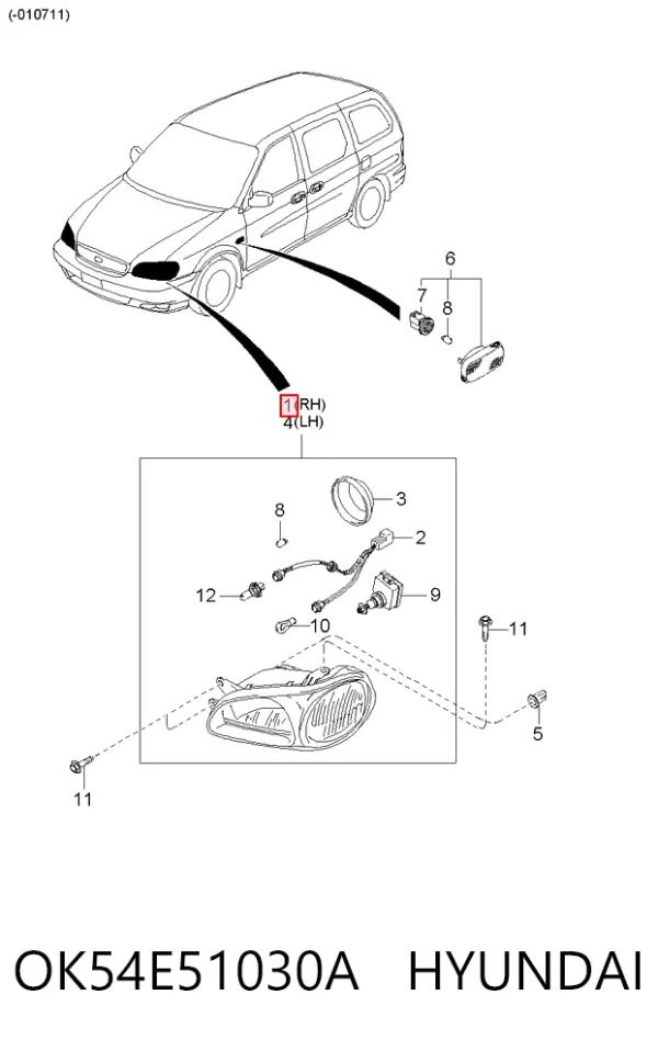 Фара права OK54E51030A Hyundai/Kia