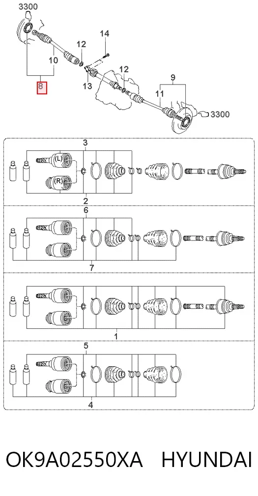 Піввісь права OK9A02550XA Hyundai/Kia
