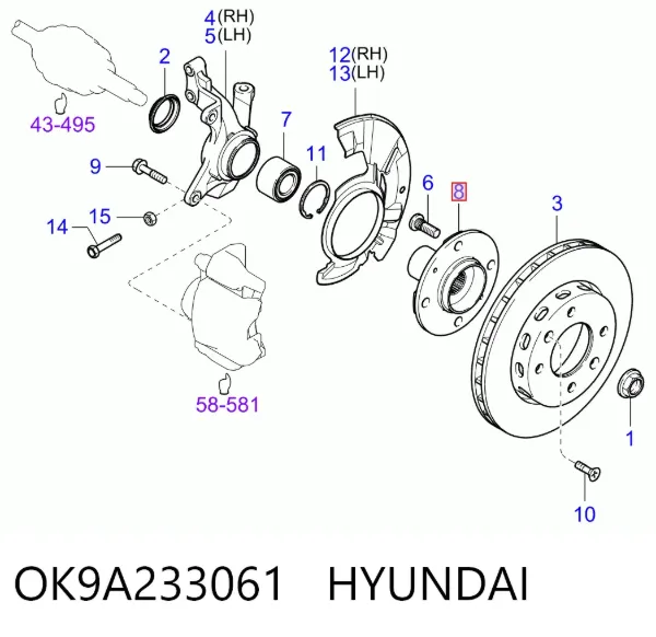 Передня маточина OK9A233061 Hyundai/Kia