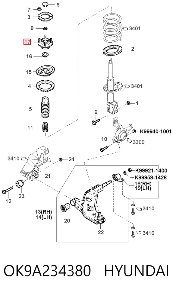 Опора амортизатора переднього OK9A234380 Hyundai/Kia
