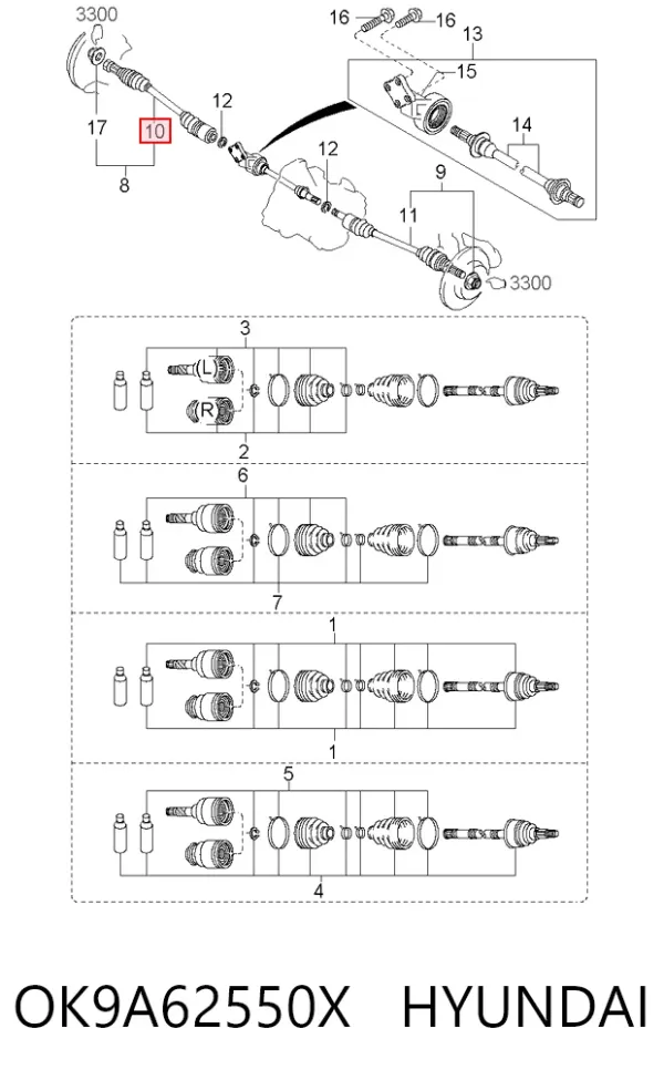 Піввісь права OK9A62550X Hyundai/Kia