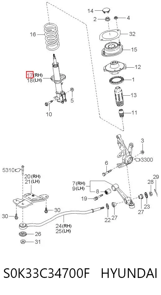 Амортизатор передній, правий S0K33C34700F Hyundai/Kia
