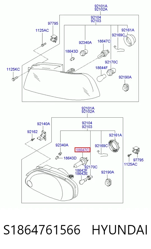 Лампочка галогенова, дальній/ближній S1864761566 Hyundai/Kia