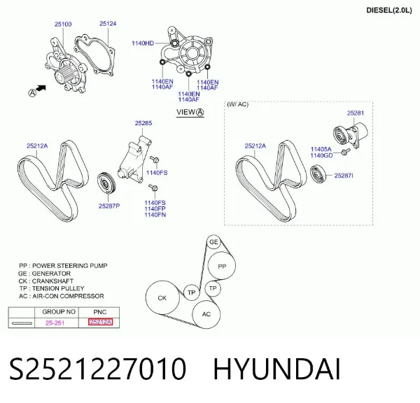Ремінь генератора S2521227010 Hyundai/Kia