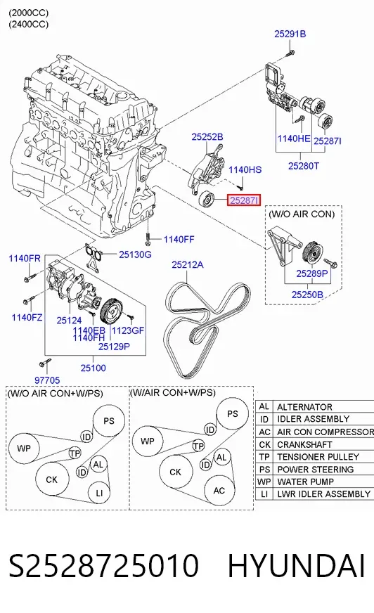 Ролик приводного ременя, паразитний S2528725010 Hyundai/Kia