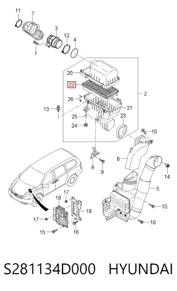 Повітряний фільтр S281134D000 Hyundai/Kia