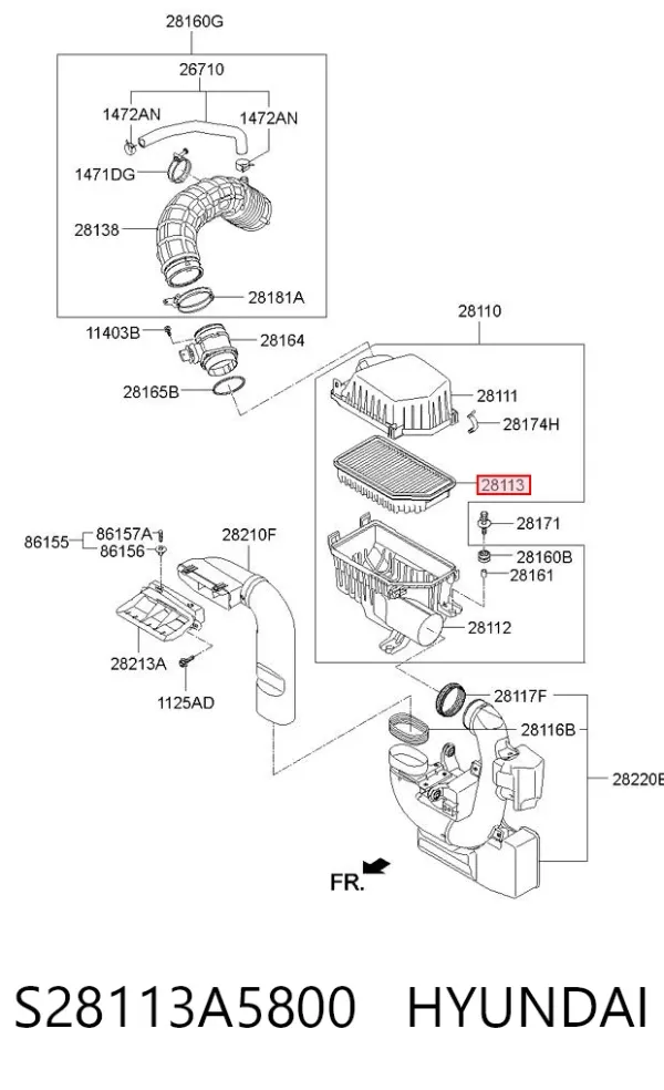 Повітряний фільтр S28113A5800 Hyundai/Kia